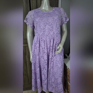 Torrid Purple Flutter Sleeve Lace Dress With POCKETS